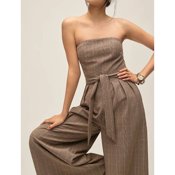 Corey Lynn Calter Plaid Strapless Jumpsuit L - Picture 1 of 4